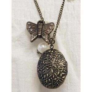 Anna & Ava Bronse Butterfly Faux Pearl Oval Locket Women's 16" Necklace, China